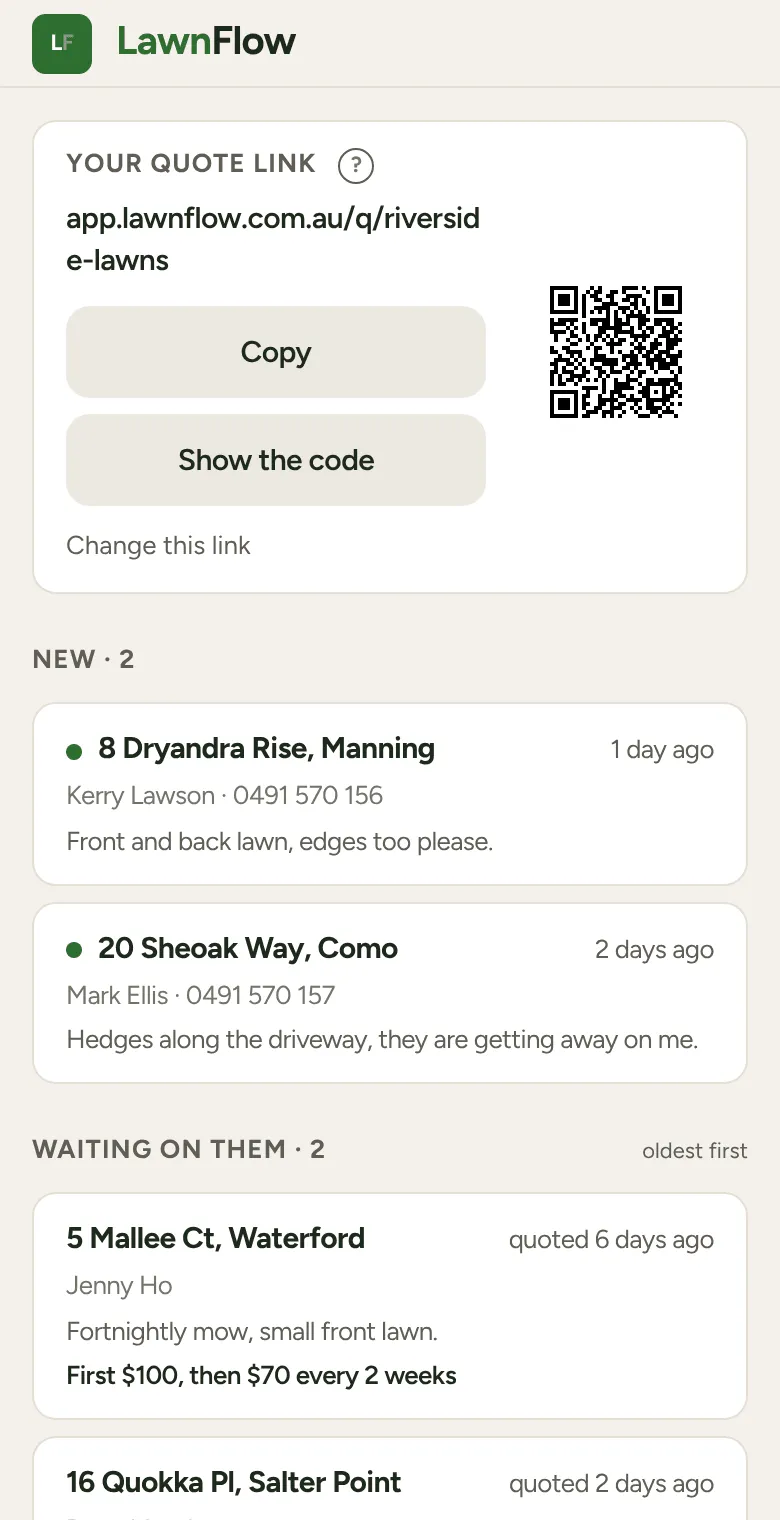 The Quotes tab with New and Waiting on them